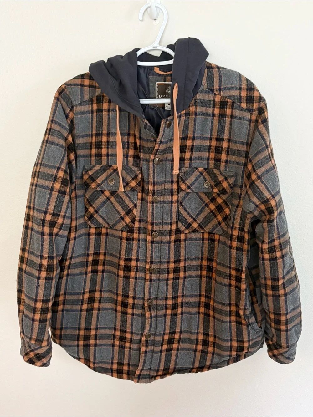 Legendary Outfitters Men's Cotton Flannel Hooded Shirt Jacket Brown Size M Quilt
